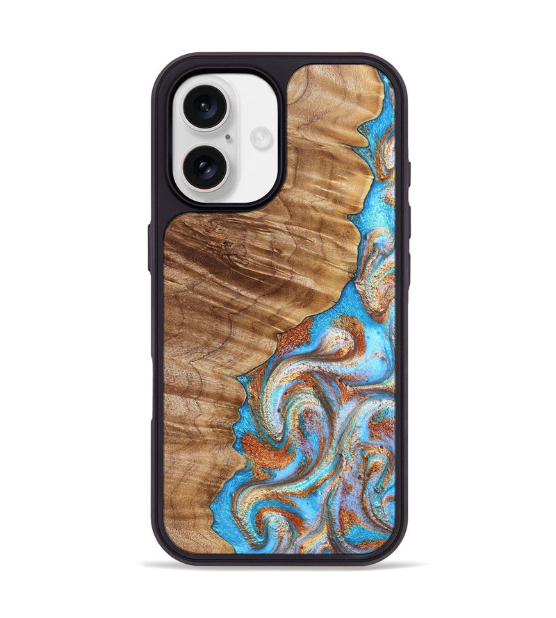 iPhone 17 Wood Phone Case - Iva (Teal & Gold, 832355)