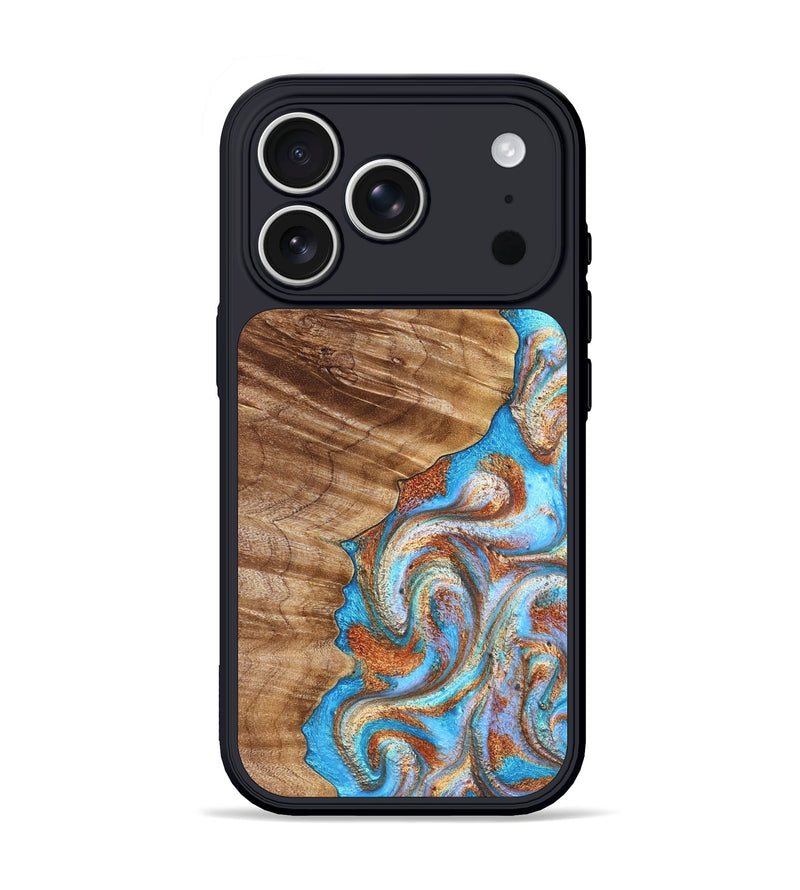 iPhone 17 Pro Wood Phone Case - Iva (Teal & Gold, 832355)