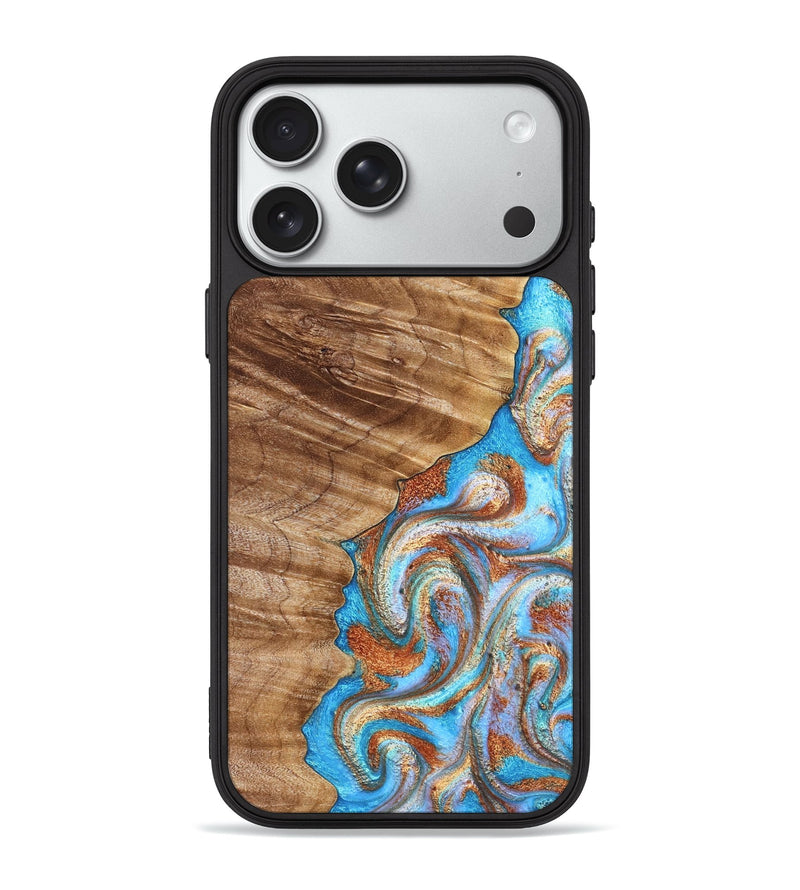 iPhone 18 Pro Max Wood Phone Case - Iva (Teal & Gold, 832355)