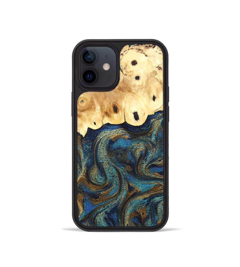 iPhone 12 mini Wood Phone Case - Deidre (Teal & Gold, 832357)