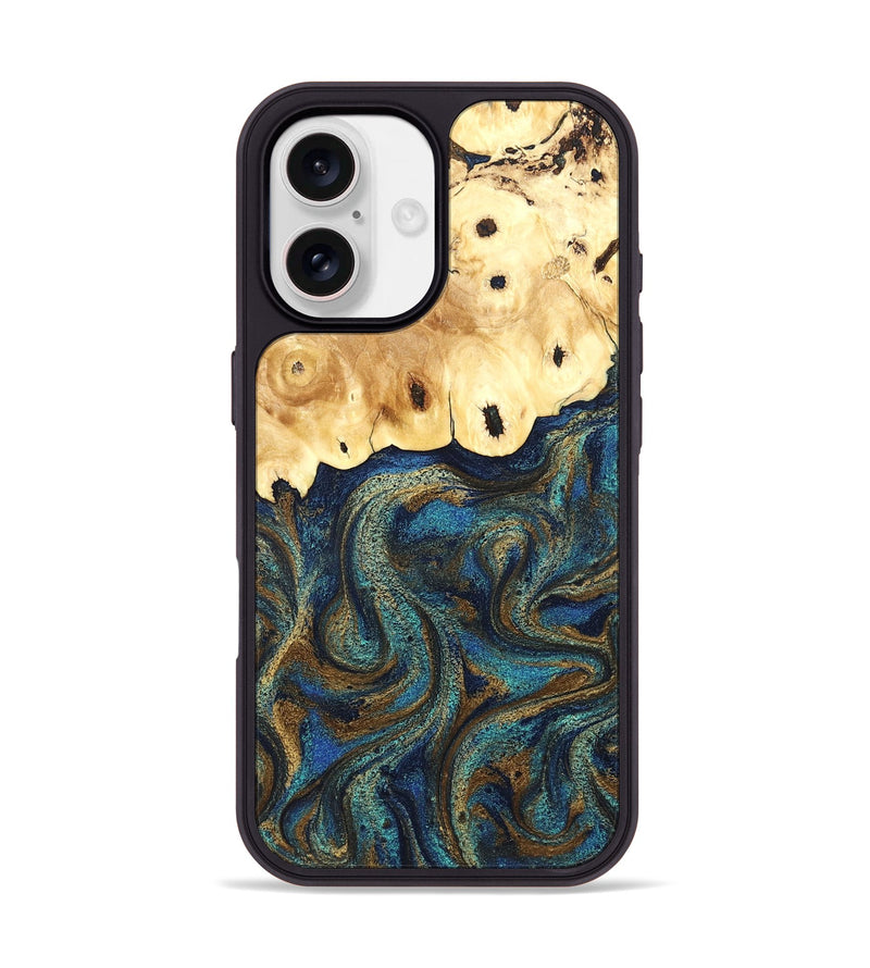iPhone 17 Wood Phone Case - Deidre (Teal & Gold, 832357)