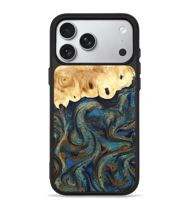 iPhone 18 Pro Max Wood Phone Case - Deidre (Teal & Gold, 832357)