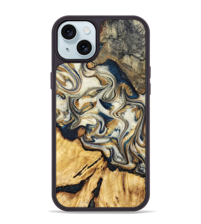 iPhone 15 Plus Wood Phone Case - Zackery (Teal & Gold, 832358)