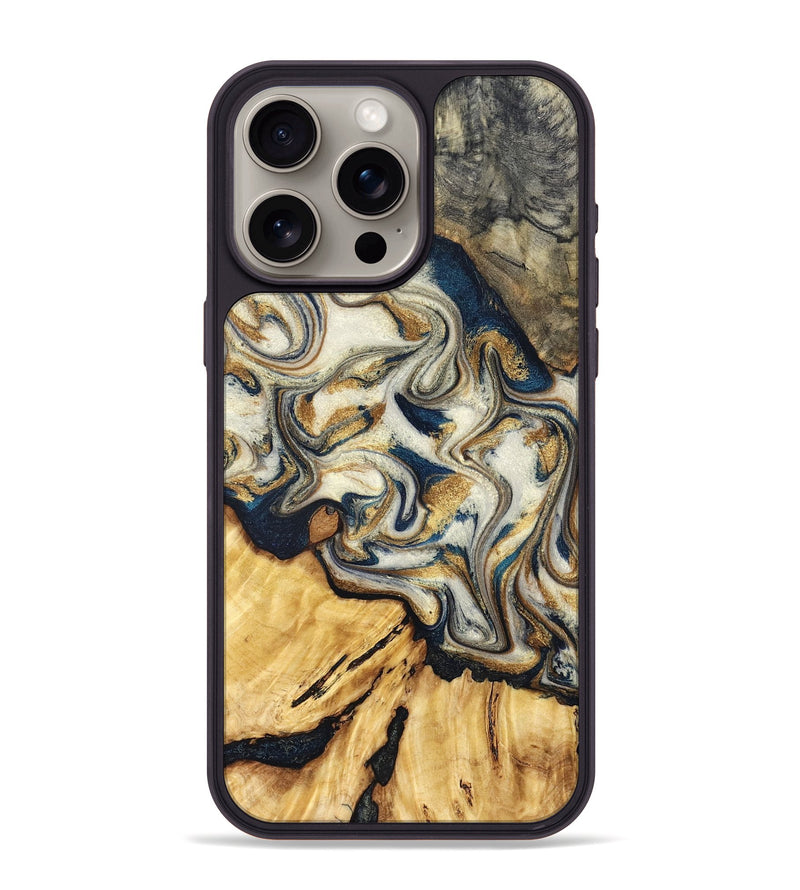 iPhone 15 Pro Max Wood Phone Case - Zackery (Teal & Gold, 832358)