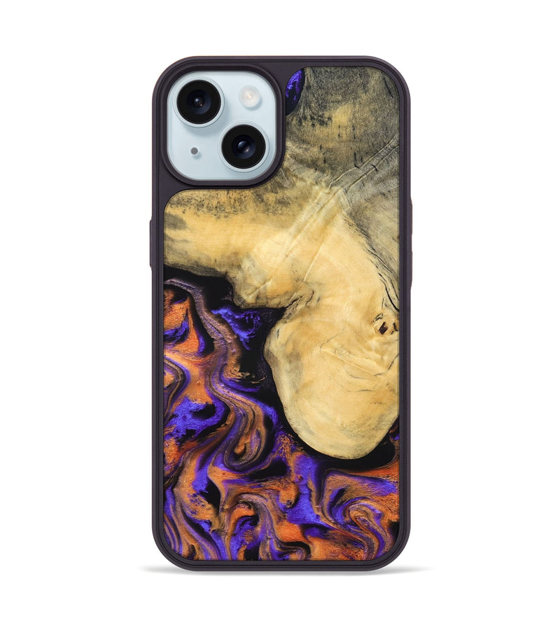iPhone 15 Wood Phone Case - Ocean (Purple, 832372)