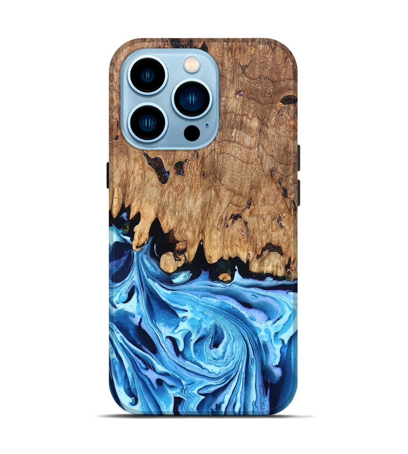 iPhone 14 Pro Wood Live Edge Phone Case - Corey (Blue, 832664)