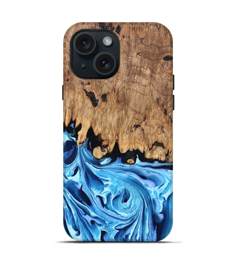 iPhone 15 Wood Live Edge Phone Case - Corey (Blue, 832664)