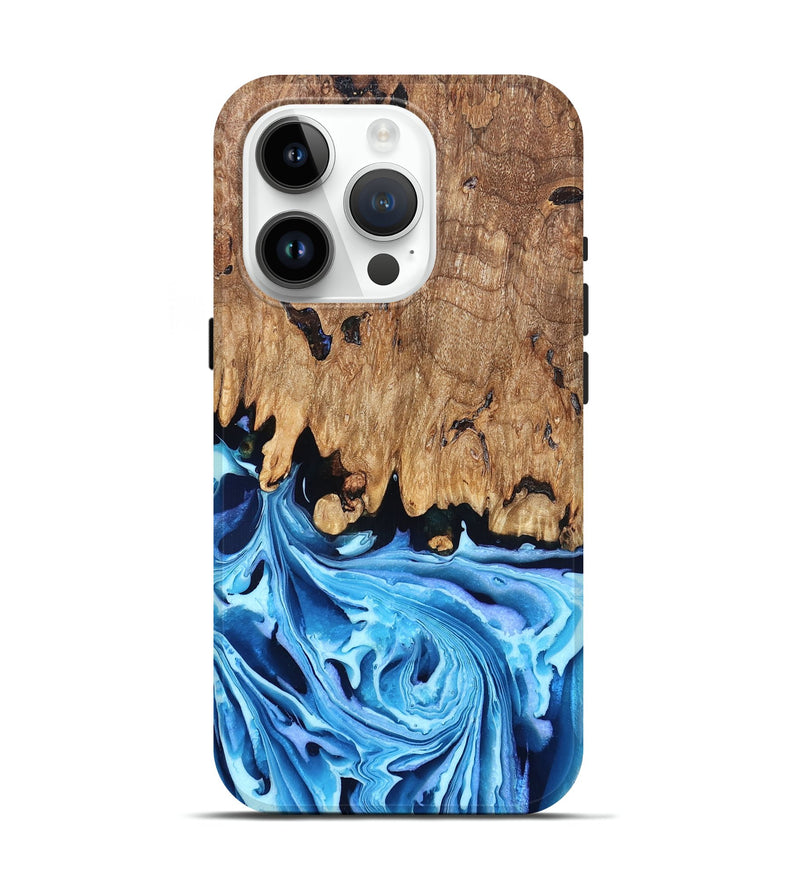 iPhone 15 Pro Wood Live Edge Phone Case - Corey (Blue, 832664)