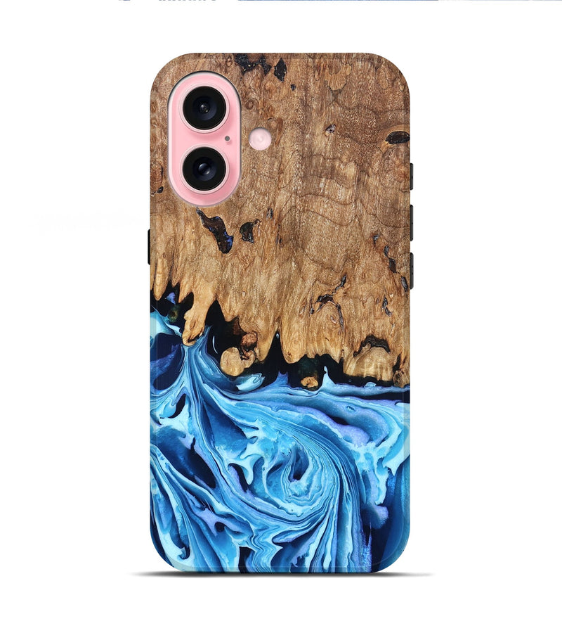 iPhone 16 Wood Live Edge Phone Case - Corey (Blue, 832664)