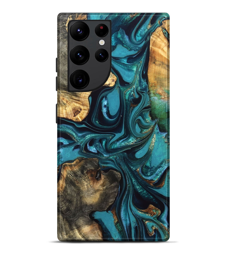 Galaxy S22 Ultra Wood Live Edge Phone Case - Asia (Teal & Gold, 832667)