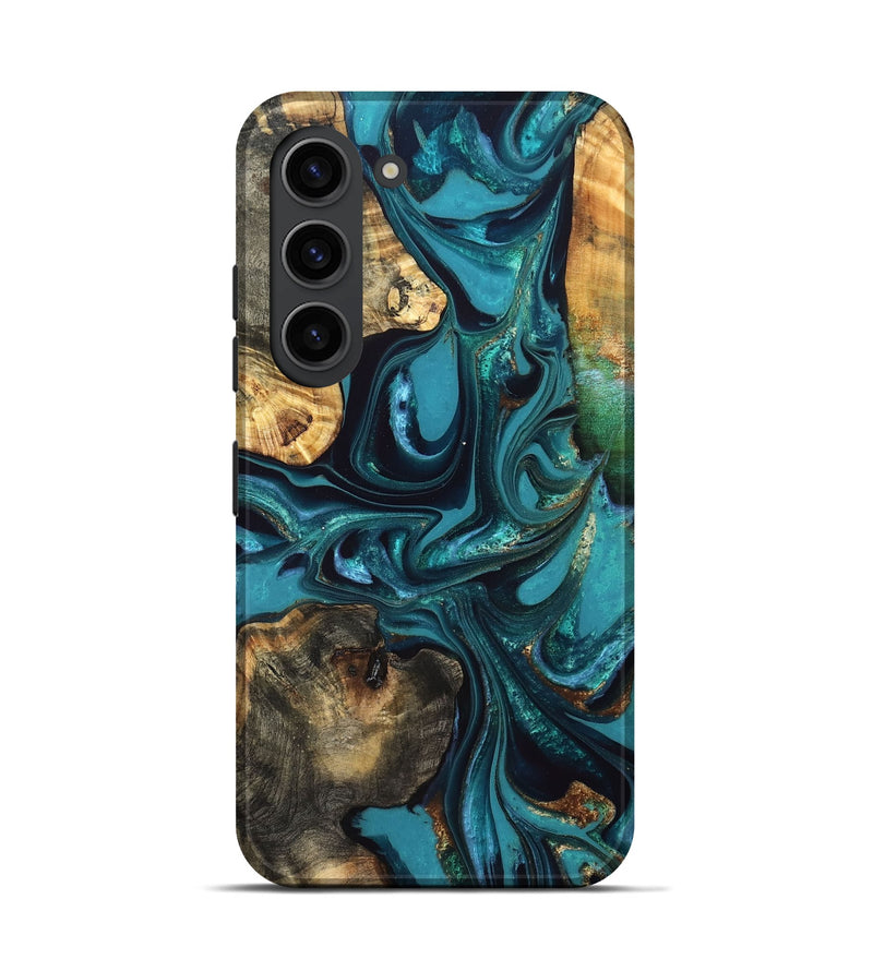 Galaxy S23 Wood Live Edge Phone Case - Asia (Teal & Gold, 832667)