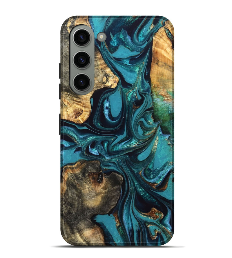 Galaxy S23 Plus Wood Live Edge Phone Case - Asia (Teal & Gold, 832667)