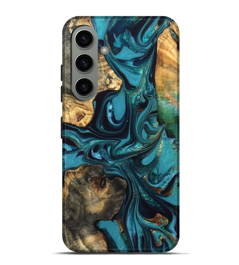 Galaxy S24 Plus Wood Live Edge Phone Case - Asia (Teal & Gold, 832667)
