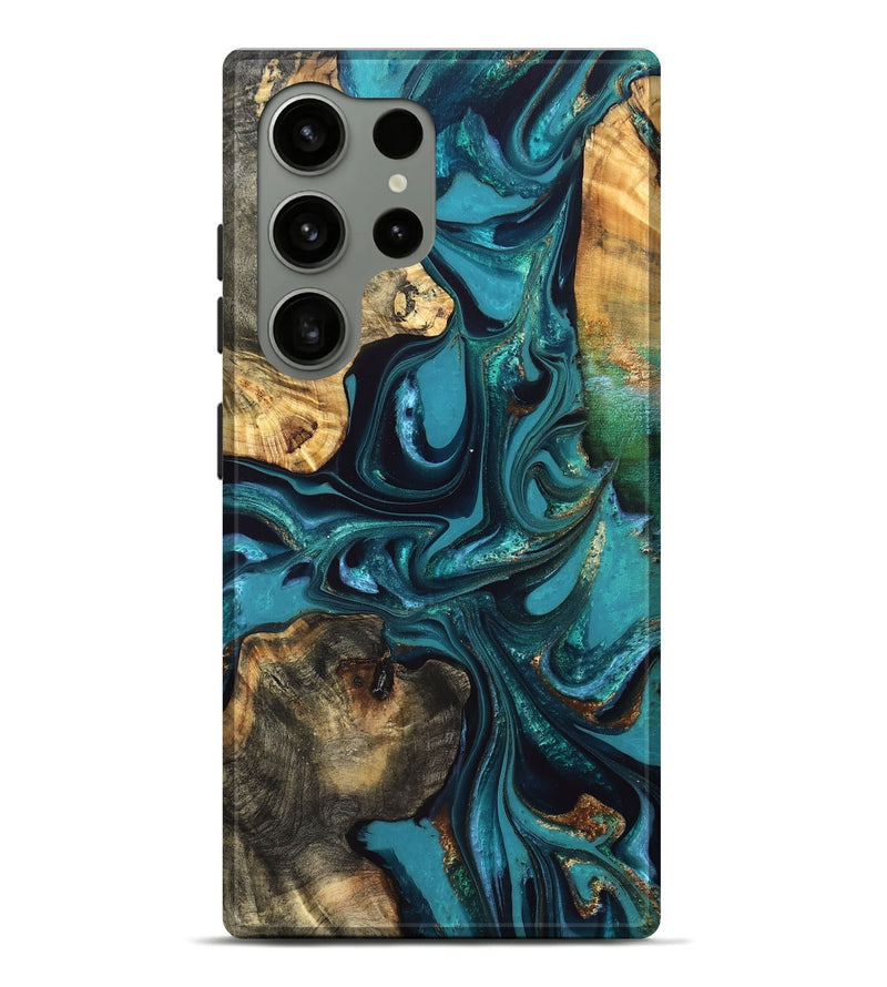 Galaxy S24 Ultra Wood Live Edge Phone Case - Asia (Teal & Gold, 832667)