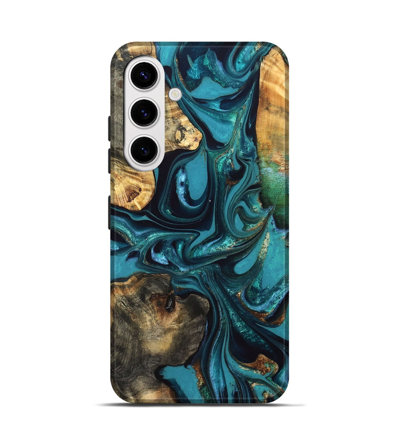 Galaxy S25 Wood Live Edge Phone Case - Asia (Teal & Gold, 832667)