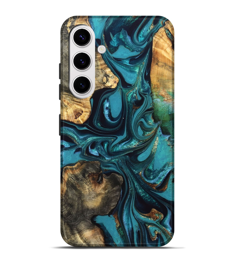 Galaxy S25 Plus Wood Live Edge Phone Case - Asia (Teal & Gold, 832667)