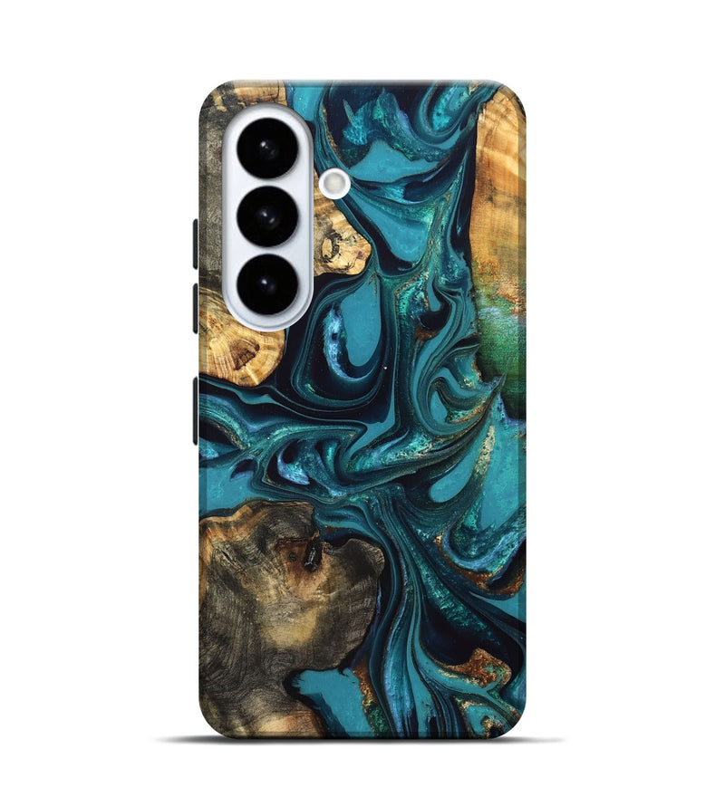 Galaxy S26 Wood Live Edge Phone Case - Asia (Teal & Gold, 832667)