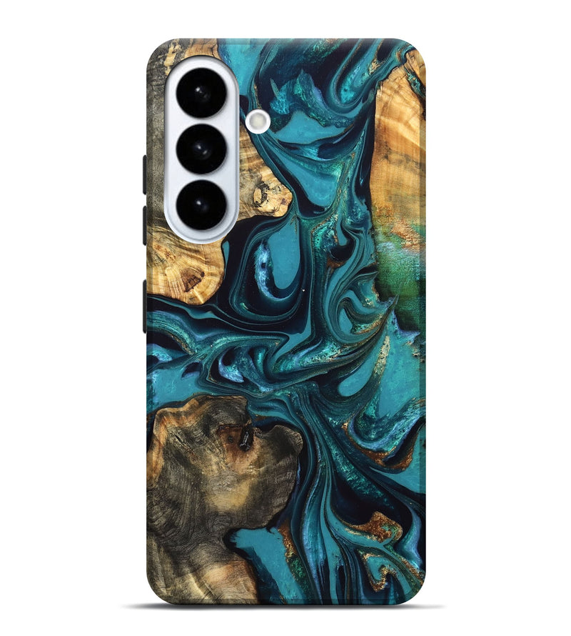Galaxy S26 Plus Wood Live Edge Phone Case - Asia (Teal & Gold, 832667)