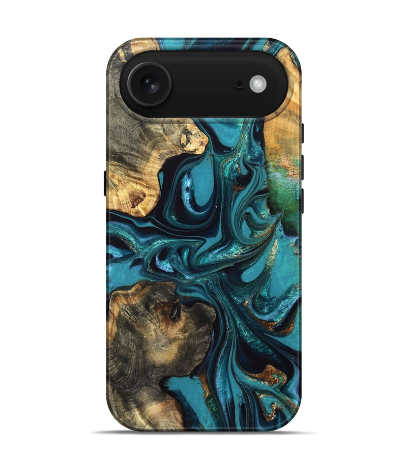 iPhone 17 Air Wood Live Edge Phone Case - Asia (Teal & Gold, 832667)