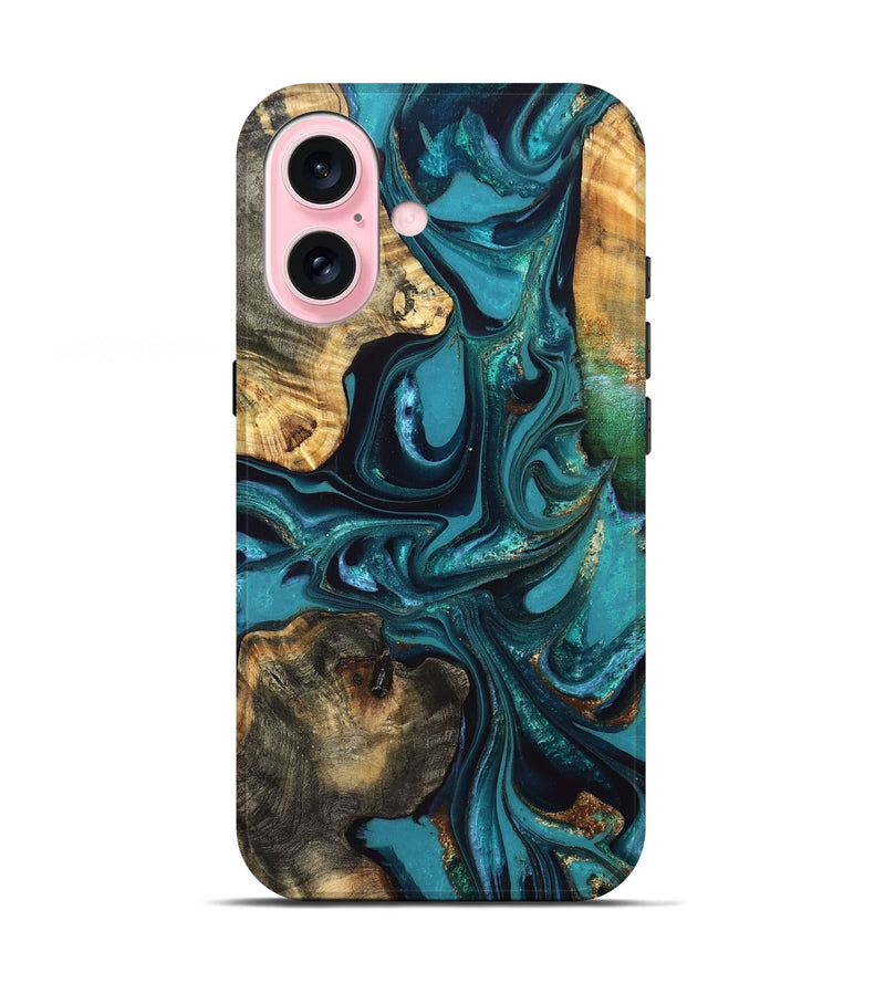 iPhone 17 Wood Live Edge Phone Case - Asia (Teal & Gold, 832667)