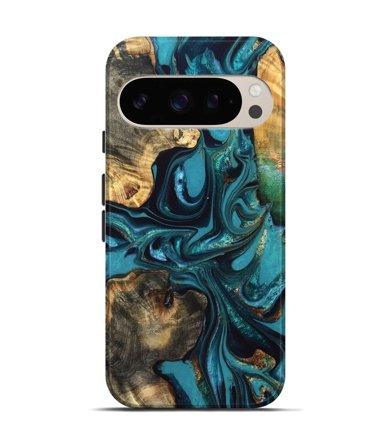 Pixel 10 Wood Live Edge Phone Case - Asia (Teal & Gold, 832667)