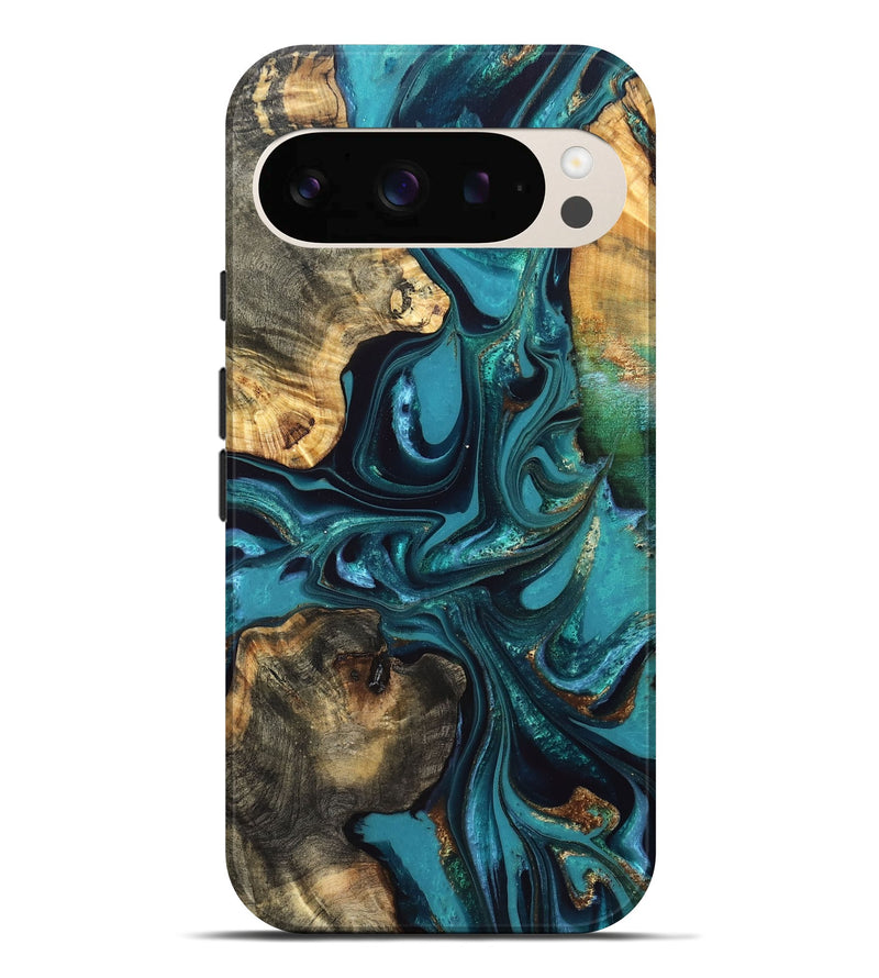 Pixel 10 Pro XL Wood Live Edge Phone Case - Asia (Teal & Gold, 832667)