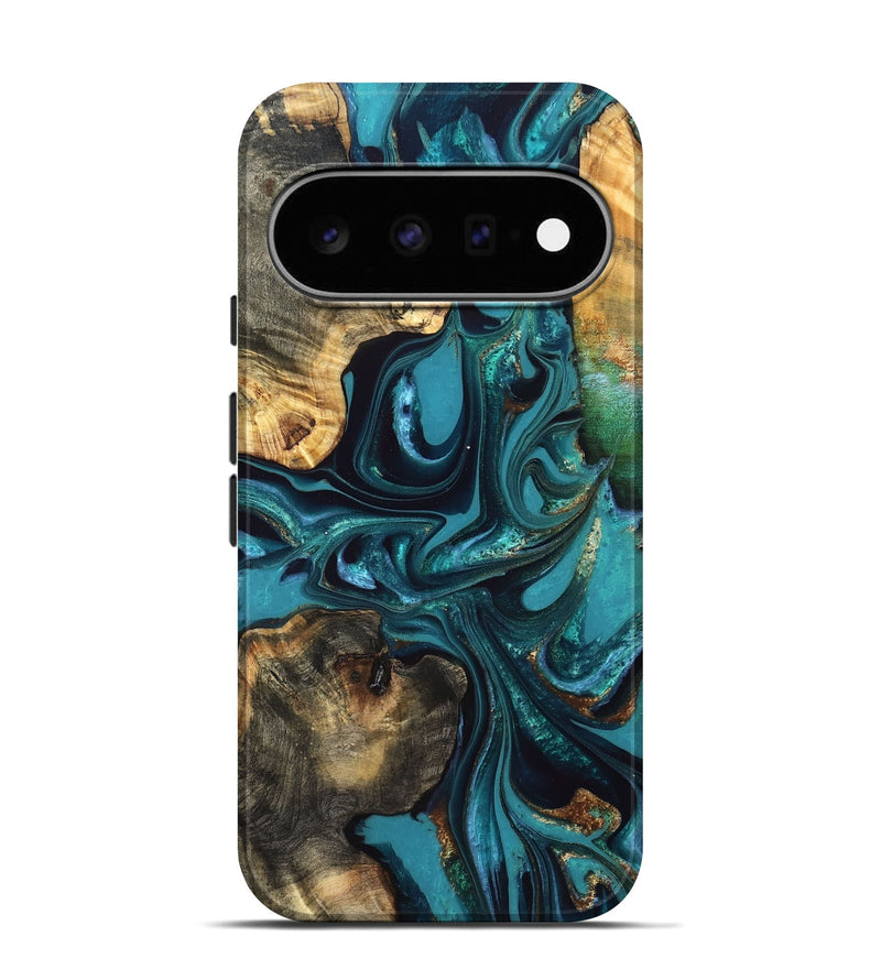 Pixel 11 Pro Wood Live Edge Phone Case - Asia (Teal & Gold, 832667)