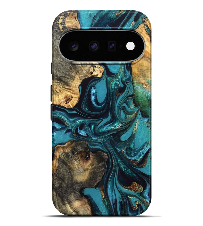 Pixel 11 Pro XL Wood Live Edge Phone Case - Asia (Teal & Gold, 832667)