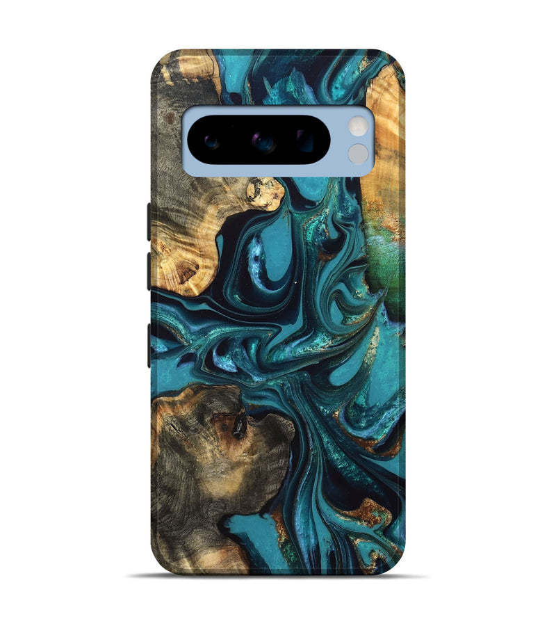 Pixel 8 Pro Wood Live Edge Phone Case - Asia (Teal & Gold, 832667)