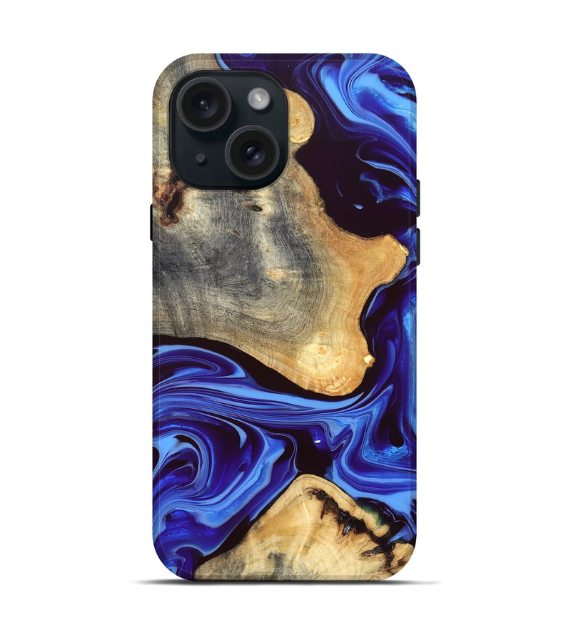 iPhone 15 Wood Live Edge Phone Case - Alisson (Blue, 832669)