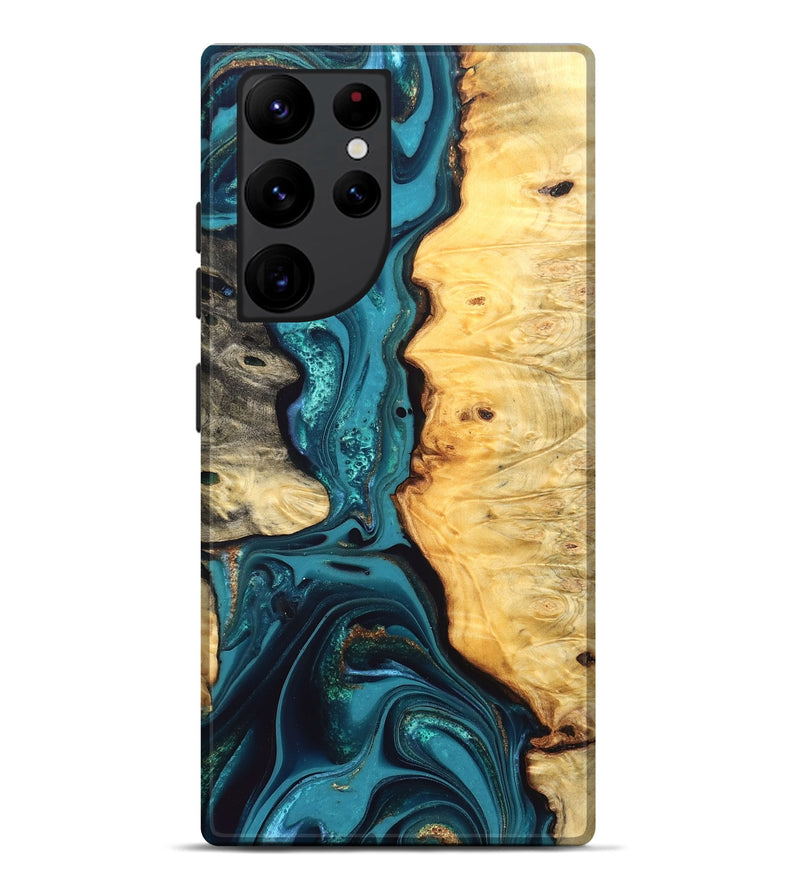 Galaxy S22 Ultra Wood Live Edge Phone Case - Lorna (Teal & Gold, 832670)