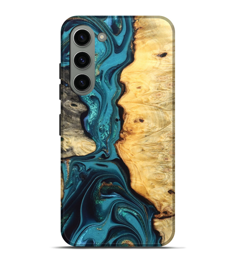 Galaxy S23 Plus Wood Live Edge Phone Case - Lorna (Teal & Gold, 832670)
