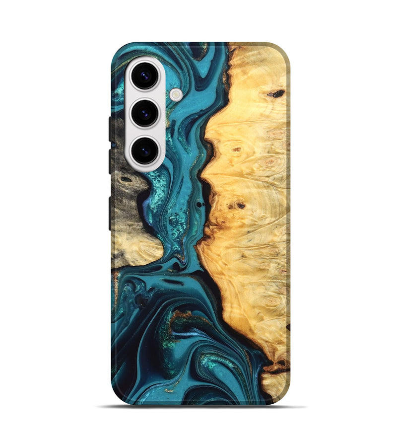 Galaxy S25 Wood Live Edge Phone Case - Lorna (Teal & Gold, 832670)