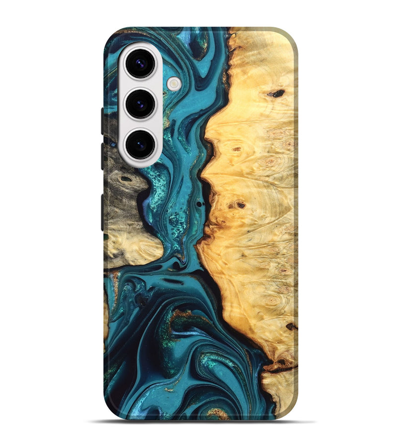 Galaxy S25 Plus Wood Live Edge Phone Case - Lorna (Teal & Gold, 832670)