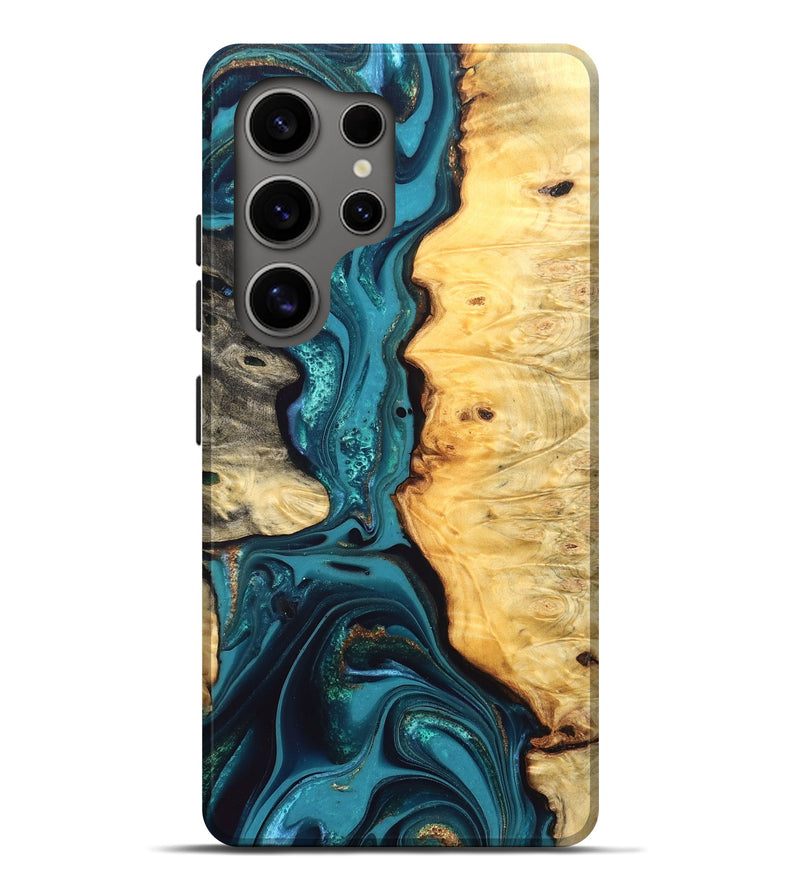 Galaxy S25 Ultra Wood Live Edge Phone Case - Lorna (Teal & Gold, 832670)