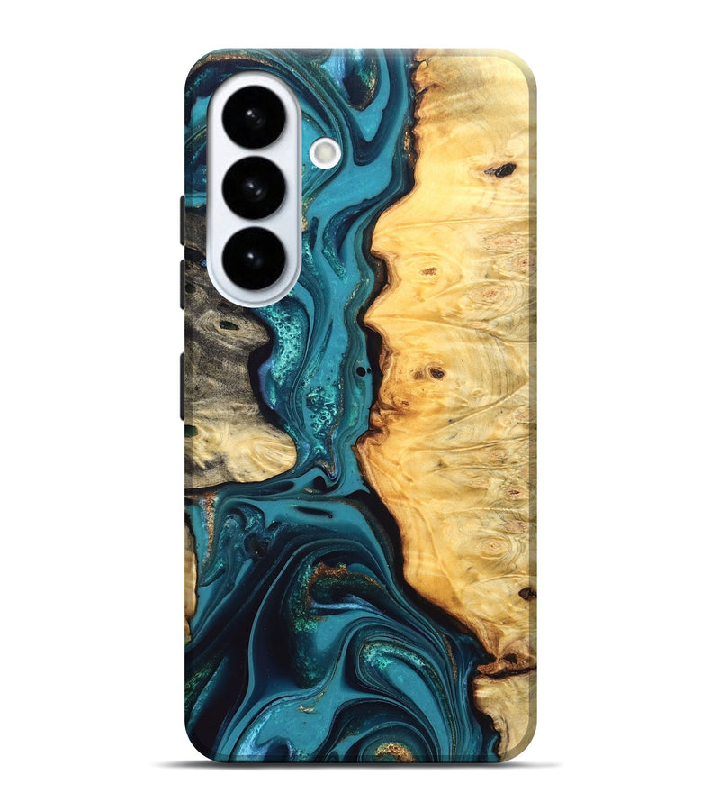 Galaxy S26 Plus Wood Live Edge Phone Case - Lorna (Teal & Gold, 832670)