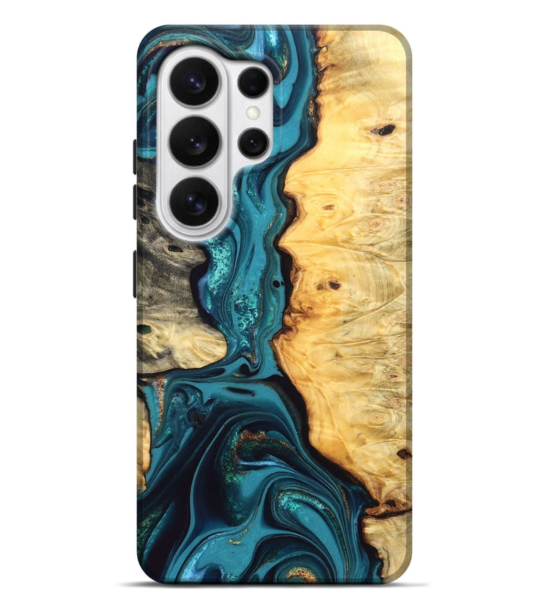 Galaxy S26 Ultra Wood Live Edge Phone Case - Lorna (Teal & Gold, 832670)