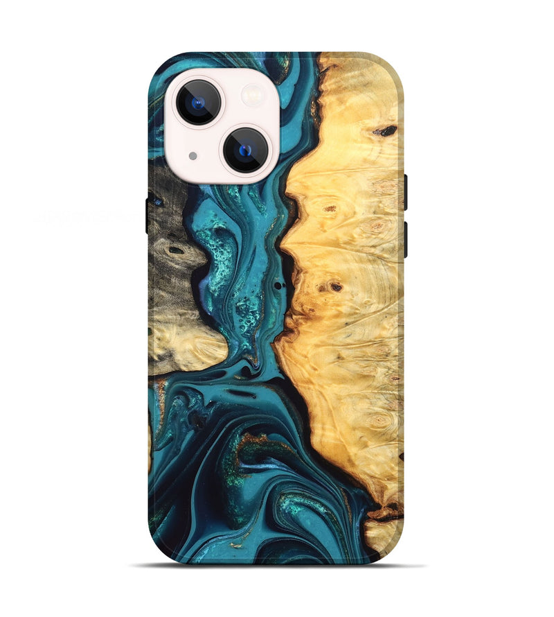 iPhone 13 Wood Live Edge Phone Case - Lorna (Teal & Gold, 832670)