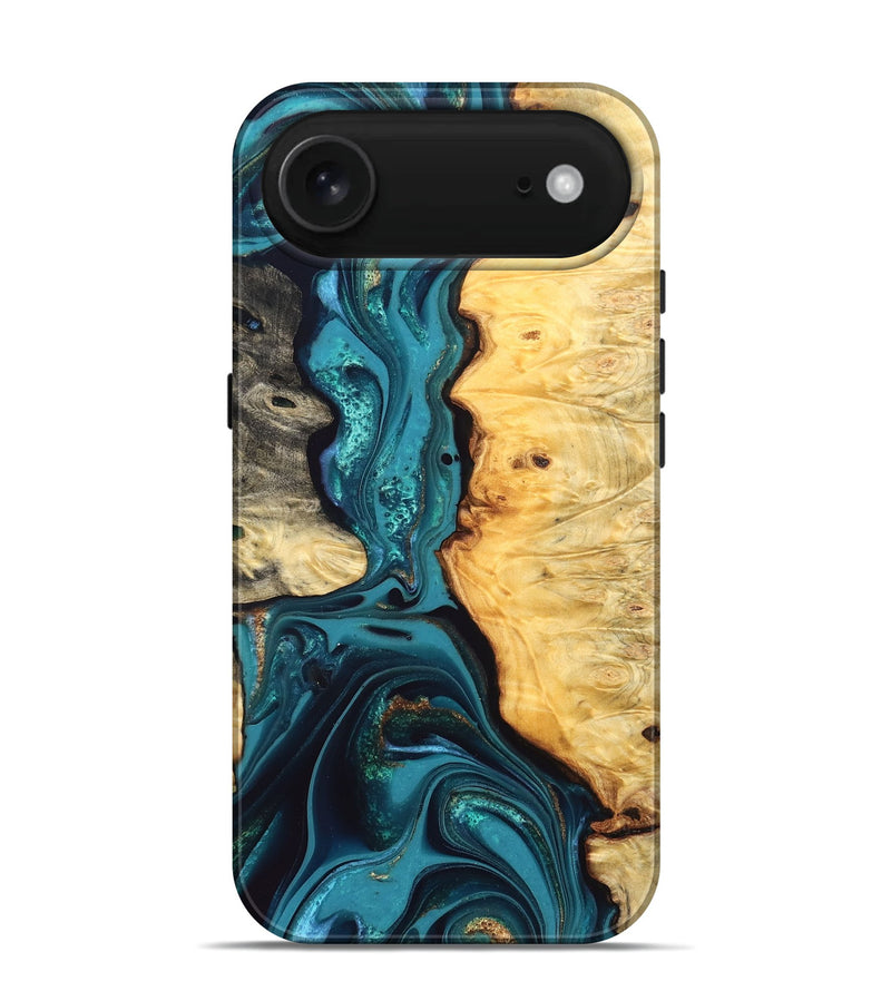 iPhone 17 Air Wood Live Edge Phone Case - Lorna (Teal & Gold, 832670)