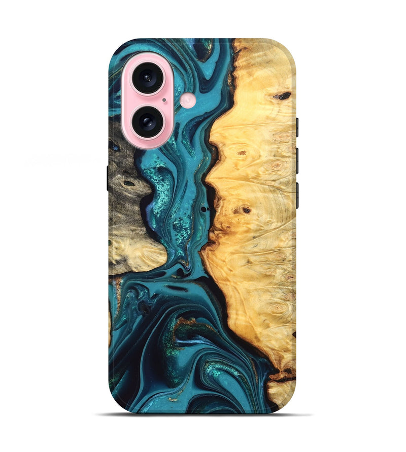 iPhone 17 Wood Live Edge Phone Case - Lorna (Teal & Gold, 832670)