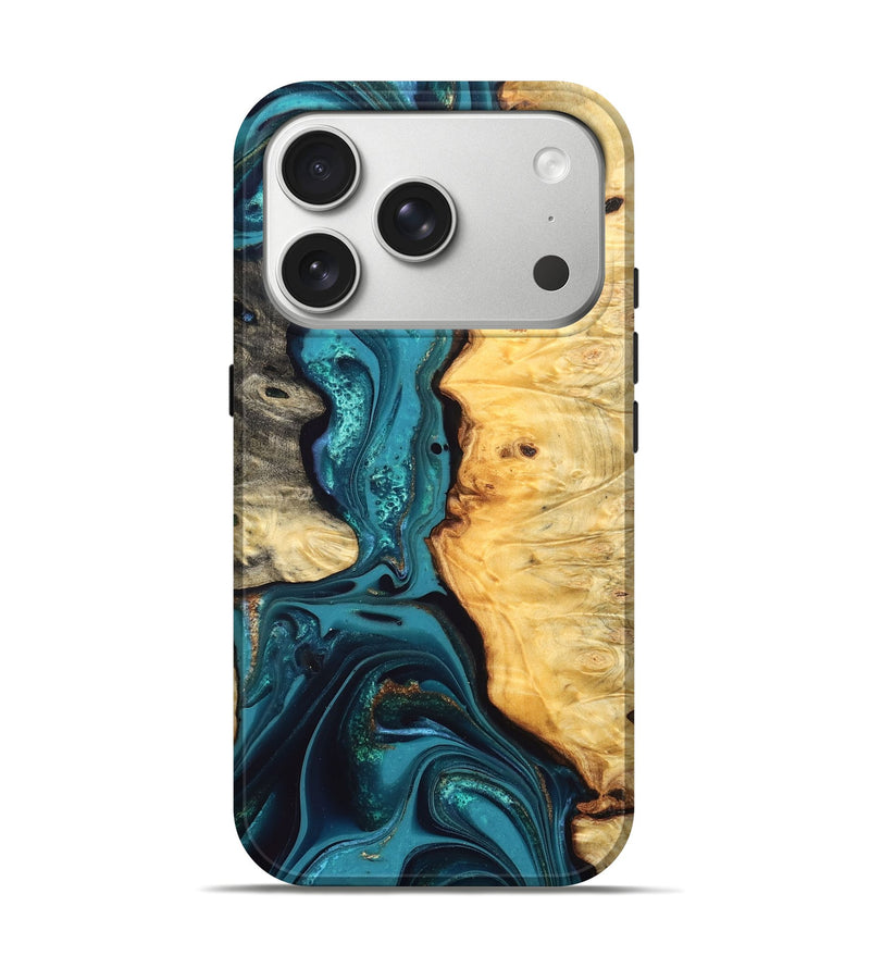 iPhone 17 Pro Wood Live Edge Phone Case - Lorna (Teal & Gold, 832670)