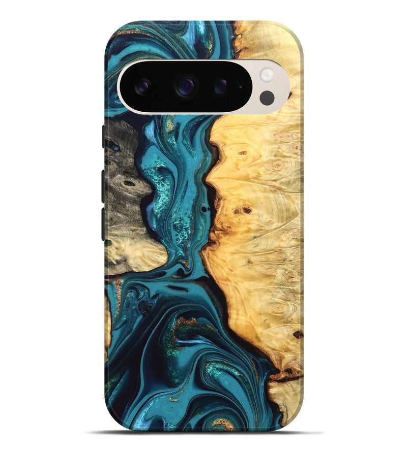 Pixel 10 Pro XL Wood Live Edge Phone Case - Lorna (Teal & Gold, 832670)