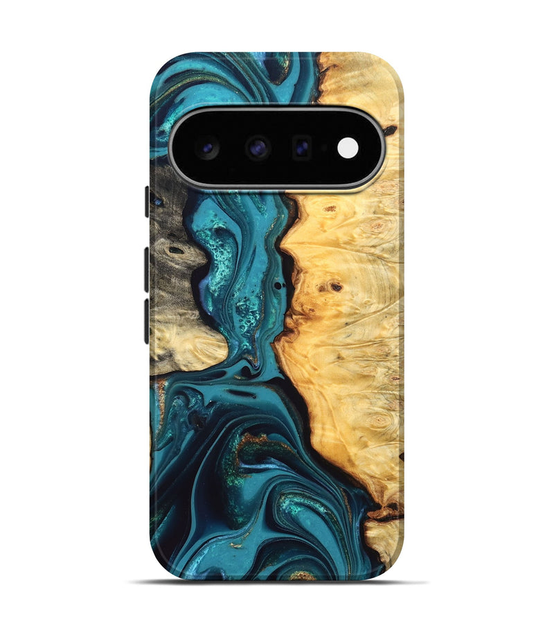 Pixel 11 Pro Wood Live Edge Phone Case - Lorna (Teal & Gold, 832670)