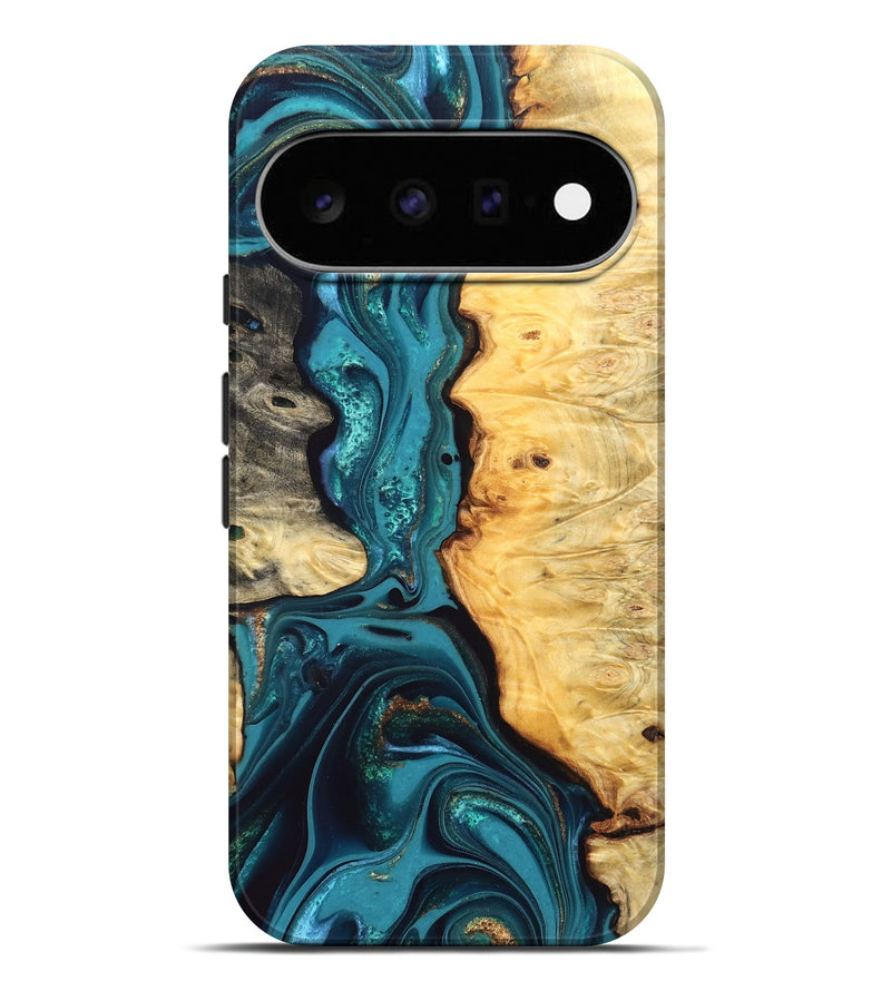Pixel 11 Pro XL Wood Live Edge Phone Case - Lorna (Teal & Gold, 832670)
