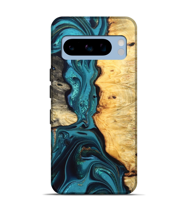 Pixel 8 Pro Wood Live Edge Phone Case - Lorna (Teal & Gold, 832670)