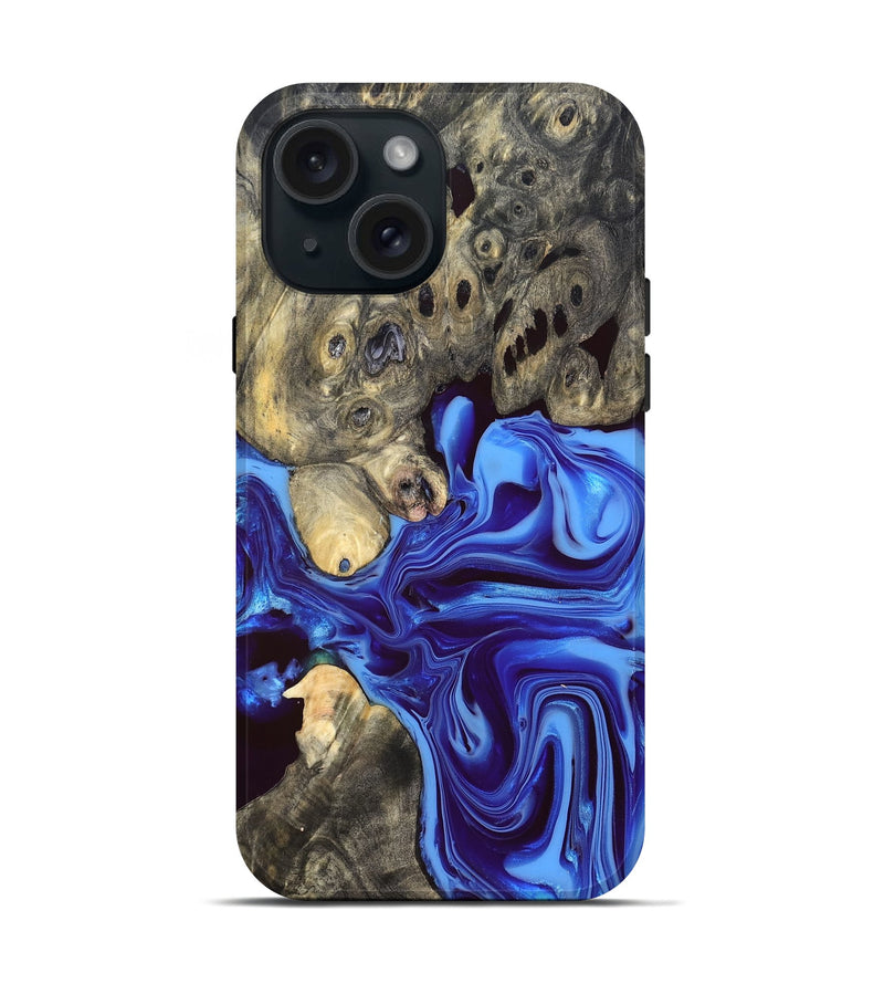 iPhone 15 Wood Live Edge Phone Case - Noreen (Blue, 832676)