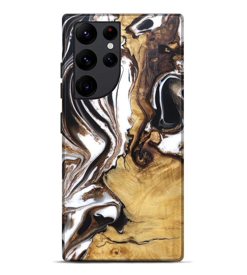 Galaxy S22 Ultra Wood Live Edge Phone Case - Chrissy (Black & White, 832677)