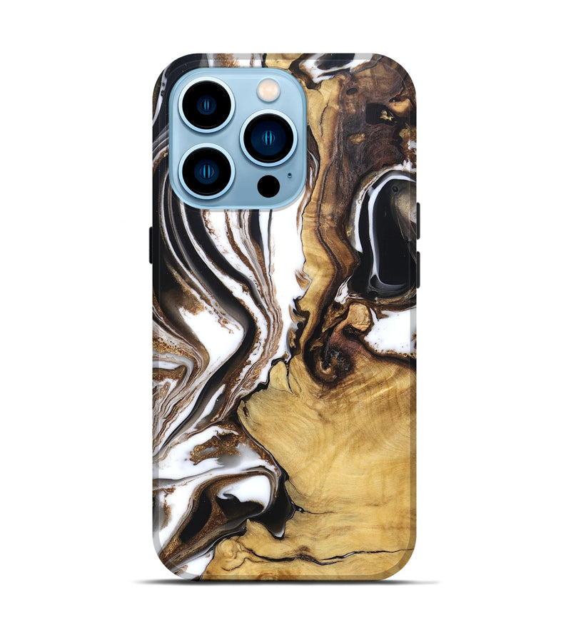 iPhone 14 Pro Wood Live Edge Phone Case - Chrissy (Black & White, 832677)