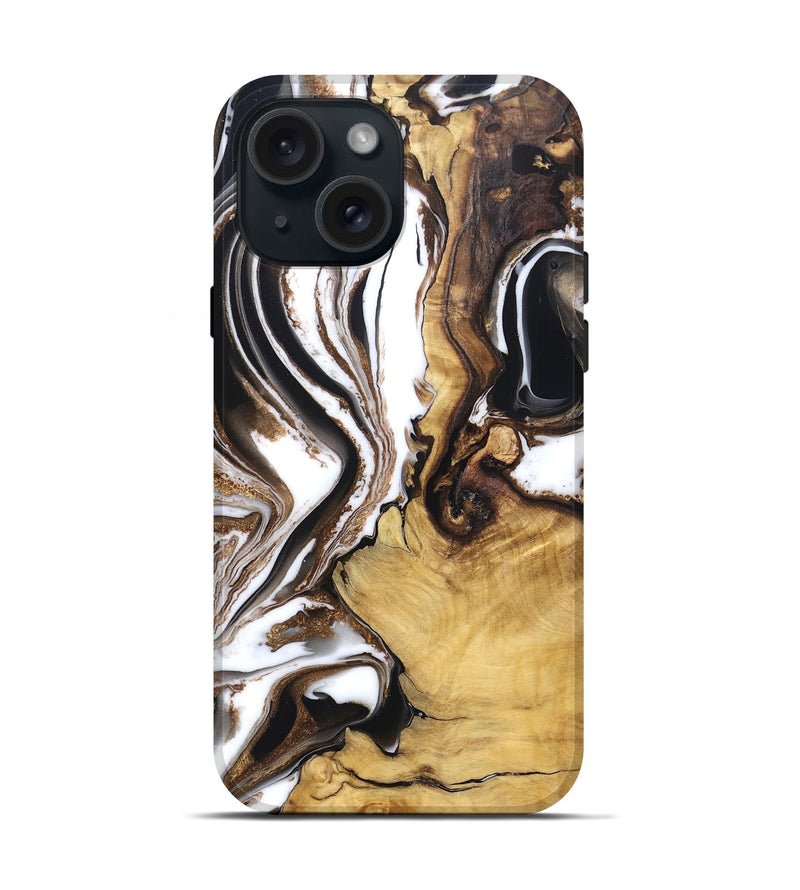 iPhone 15 Wood Live Edge Phone Case - Chrissy (Black & White, 832677)