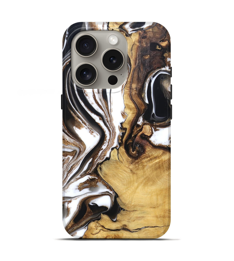 iPhone 16 Pro Wood Live Edge Phone Case - Chrissy (Black & White, 832677)